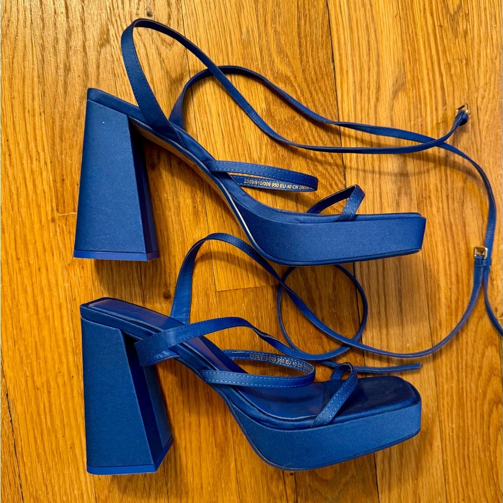 Zara Blue Suede Heels with Block Heel